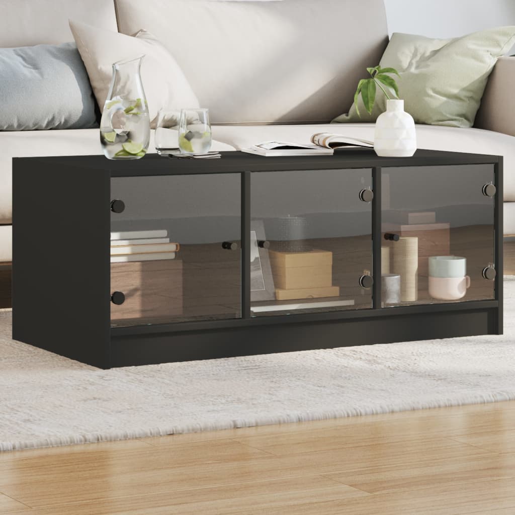 vidaXL sofabord med glaslåger 102x50x42 cm sort