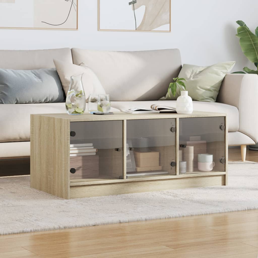 vidaXL Salontafel met glazen deuren 102x50x42 cm sonoma eikenkleurig afbeelding