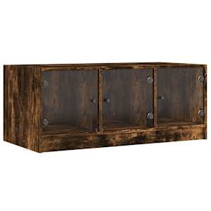 Konferenční stolek skleněná dvířka kouřový dub 102x50x42 cm - obrázek 2