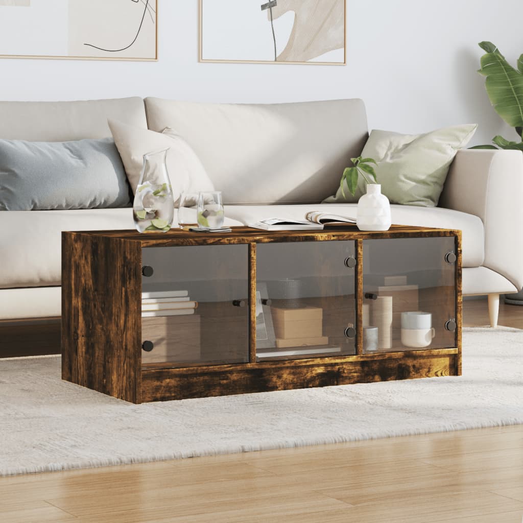vidaXL Salontafel met glazen deuren 102x50x42 cm gerookt eikenkleurig afbeelding