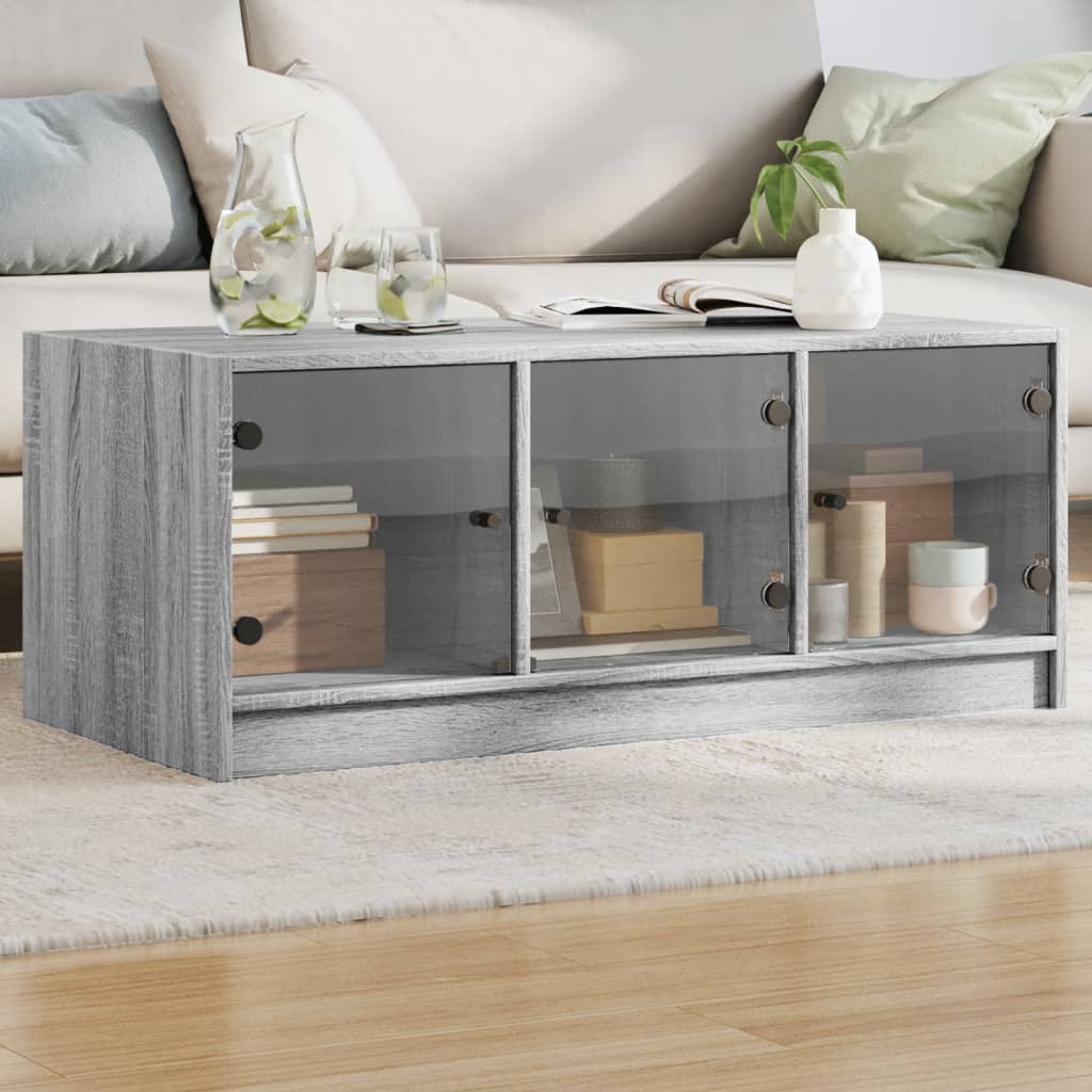 vidaXL sofabord med glaslåger 102x50x42 cm grå sonoma-eg