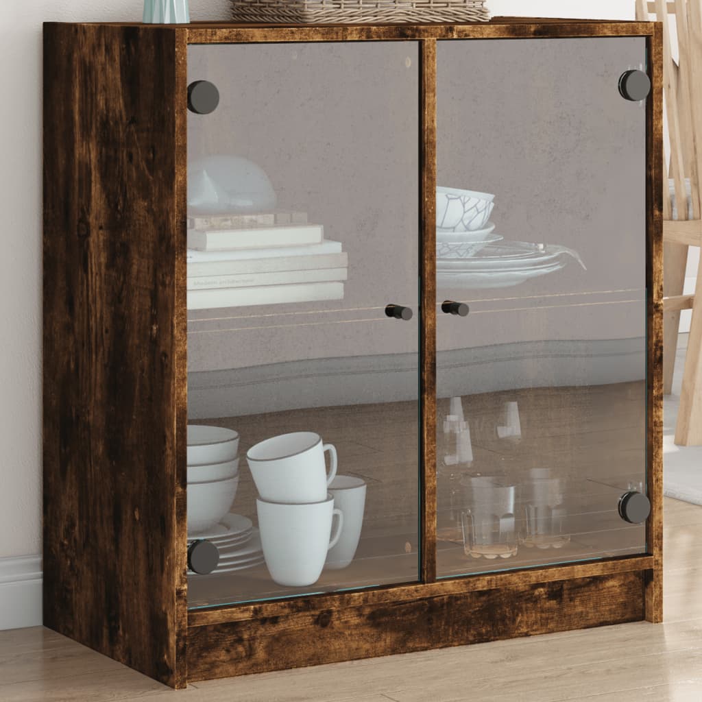 vidaXL Beistellschrank mit Glastüren Räuchereiche 68x37x75,5 cm