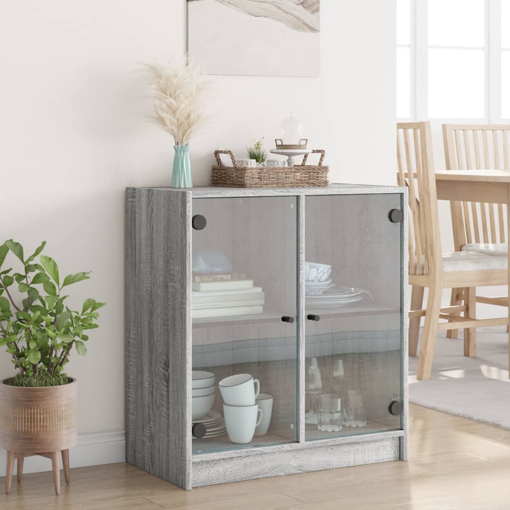 Thumbnail - vidaXL Beistellschrank mit Glastüren Grau Sonoma 68x37x75,5 cm