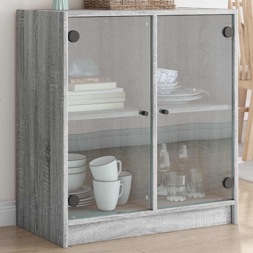 Beistellschrank mit Glastüren Grau Sonoma 68x37x75,5 cm