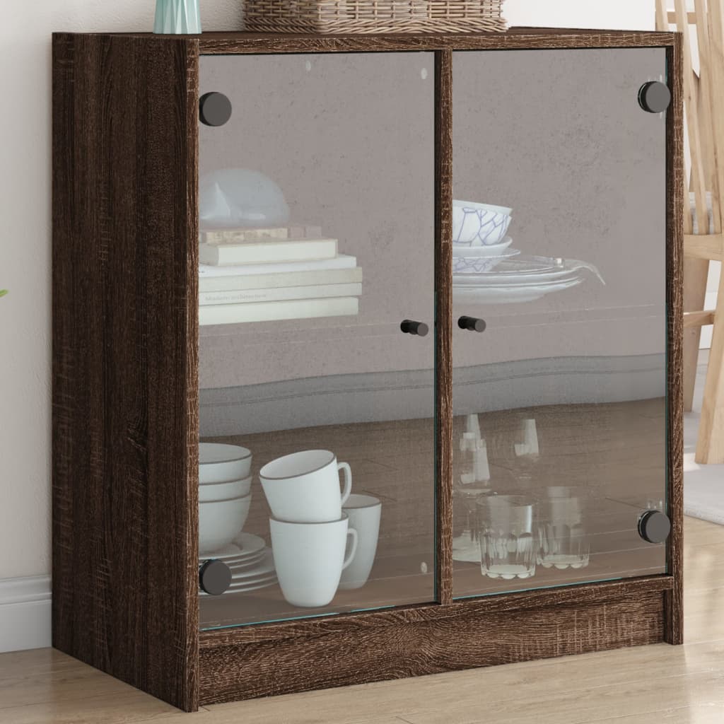 vidaXL Beistellschrank mit Glastüren Braun Eichen-Optik 68x37x75,5 cm