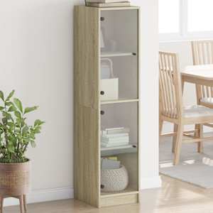 Highboard se skleněnými dvířky dub sonoma 35 x 37 x 142 cm