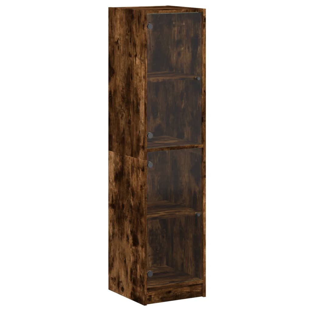 vidaXL Highboard se skleněnými dvířky kouřový dub 35 x 37 x 142 cm