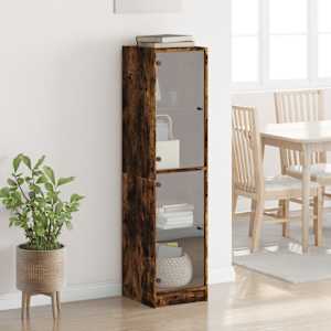 Highboard se skleněnými dvířky kouřový dub 35 x 37 x 142 cm - obrázek 3