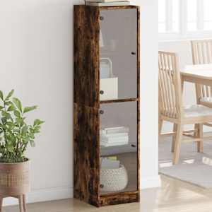 Highboard se skleněnými dvířky kouřový dub 35 x 37 x 142 cm - obrázek 1