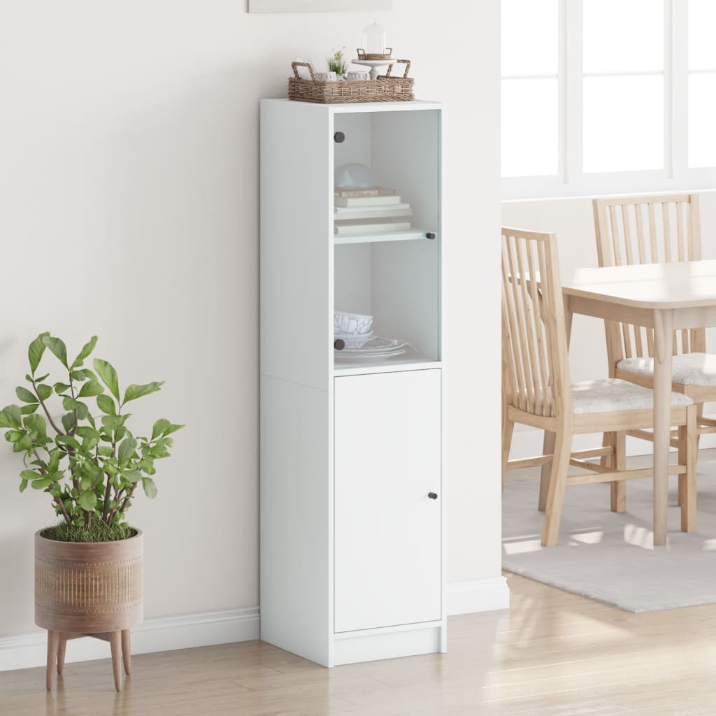 vidaXL Hoge kast met glazen deur 35x37x142 cm wit afbeelding