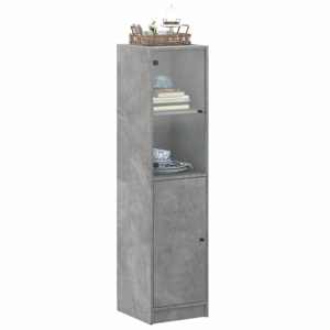 Highboard se skleněnými dvířky betonově šedý 35 x 37 x 142 cm - obrázek 4