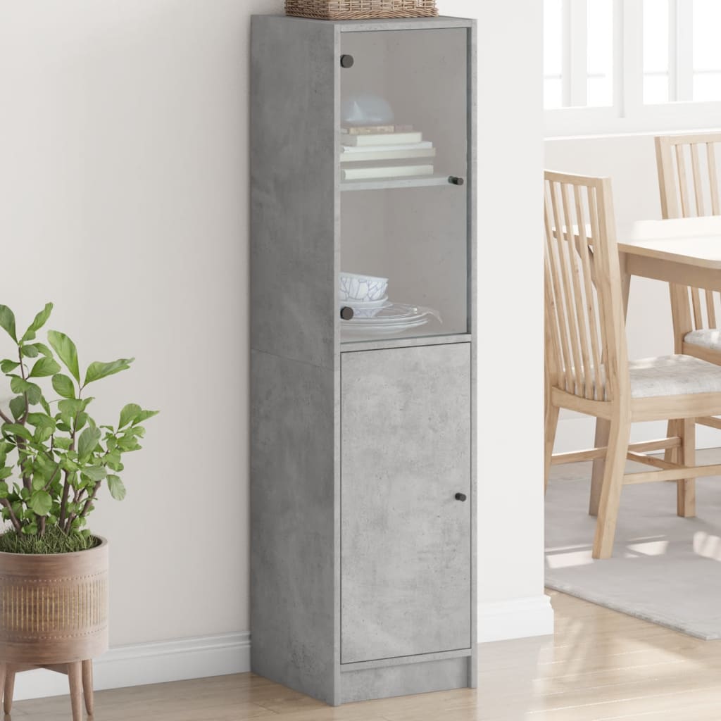 vidaXL Highboard mit Glastür Betongrau 35x37x142 cm