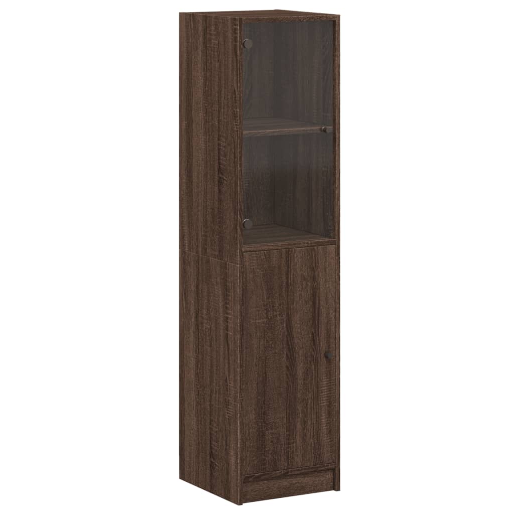 vidaXL Highboard se skleněnými dvířky hnědý dub 35 x 37 x 142 cm