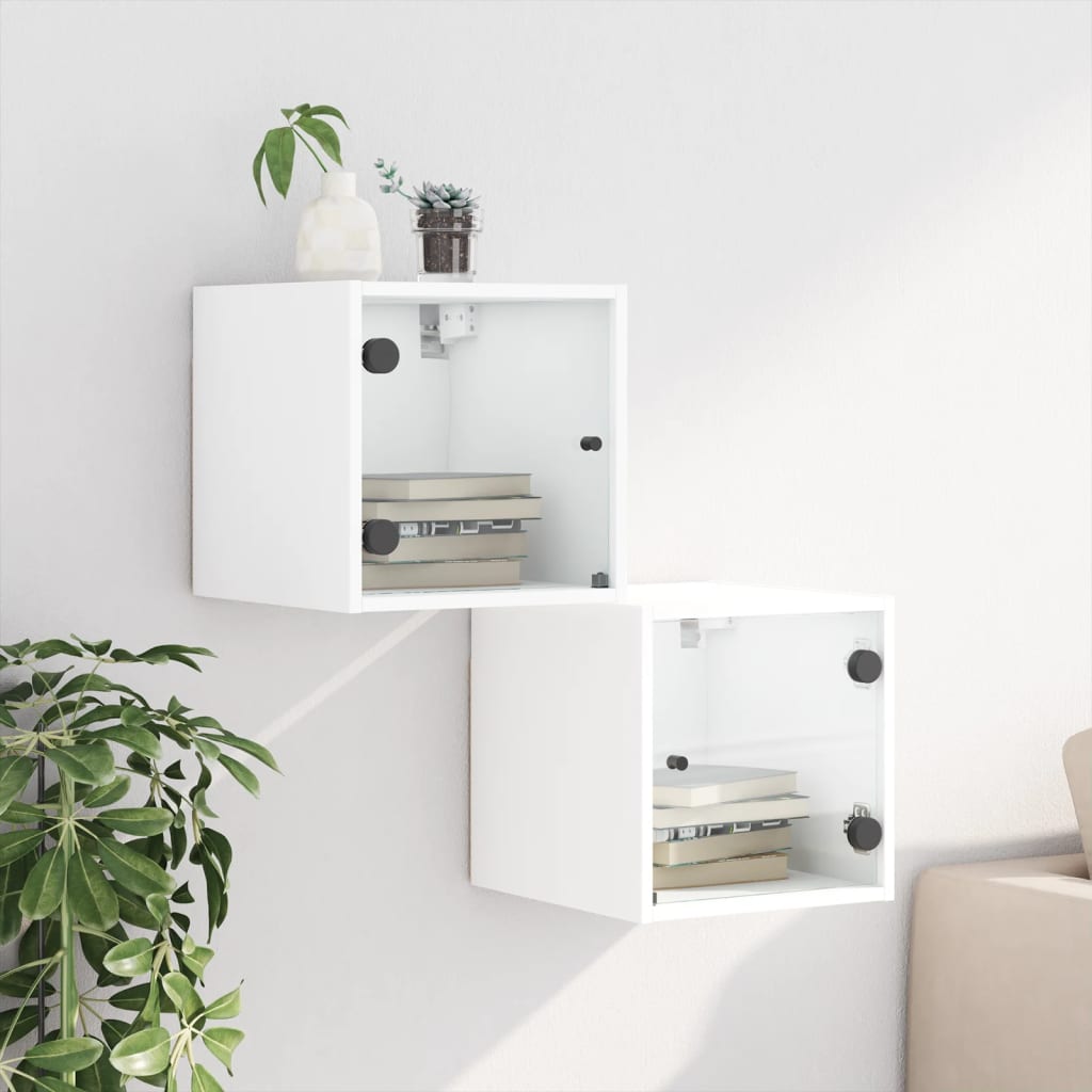 vidaXL Nachtkastjes met glazen deuren 2 st 35x37x35 cm wit afbeelding