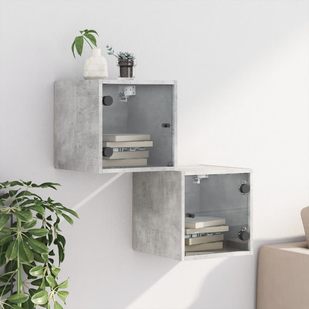 vidaXL Nachtkastjes met glazen deuren 2 st 35x37x35 cm betongrijs afbeelding