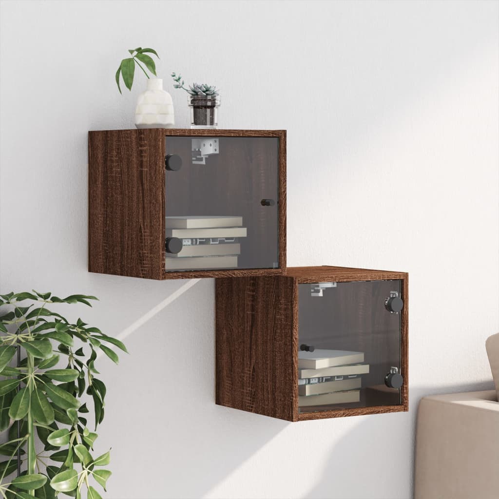 vidaXL Nachtkastjes met glazen deuren 2 st 35x37x35 cm bruineikenkleur afbeelding