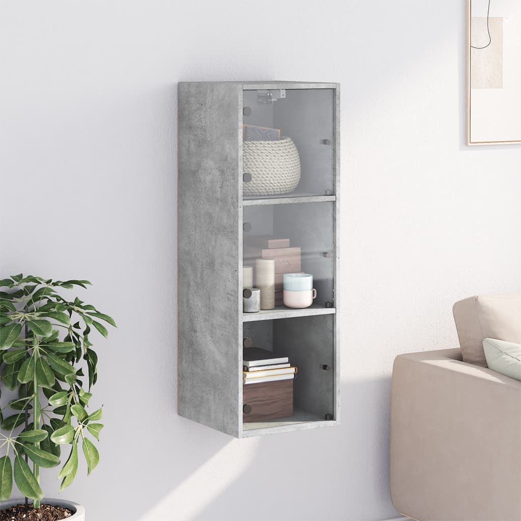 vidaXL Wandkast met glazen deuren 35x37x100 cm betongrijs afbeelding