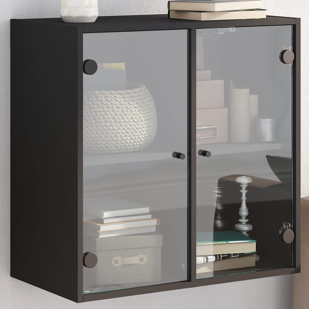 Wandschrank mit Glastüren Schwarz 68x37x68,5 cm