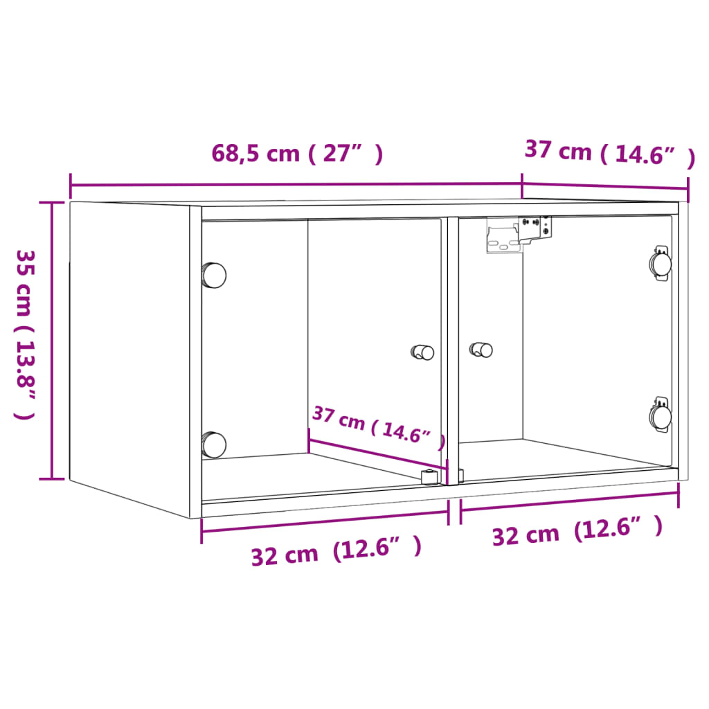 imagem de vidaXL Armário de parede c/ portas de vidro 68,5x37x35 cm branco11