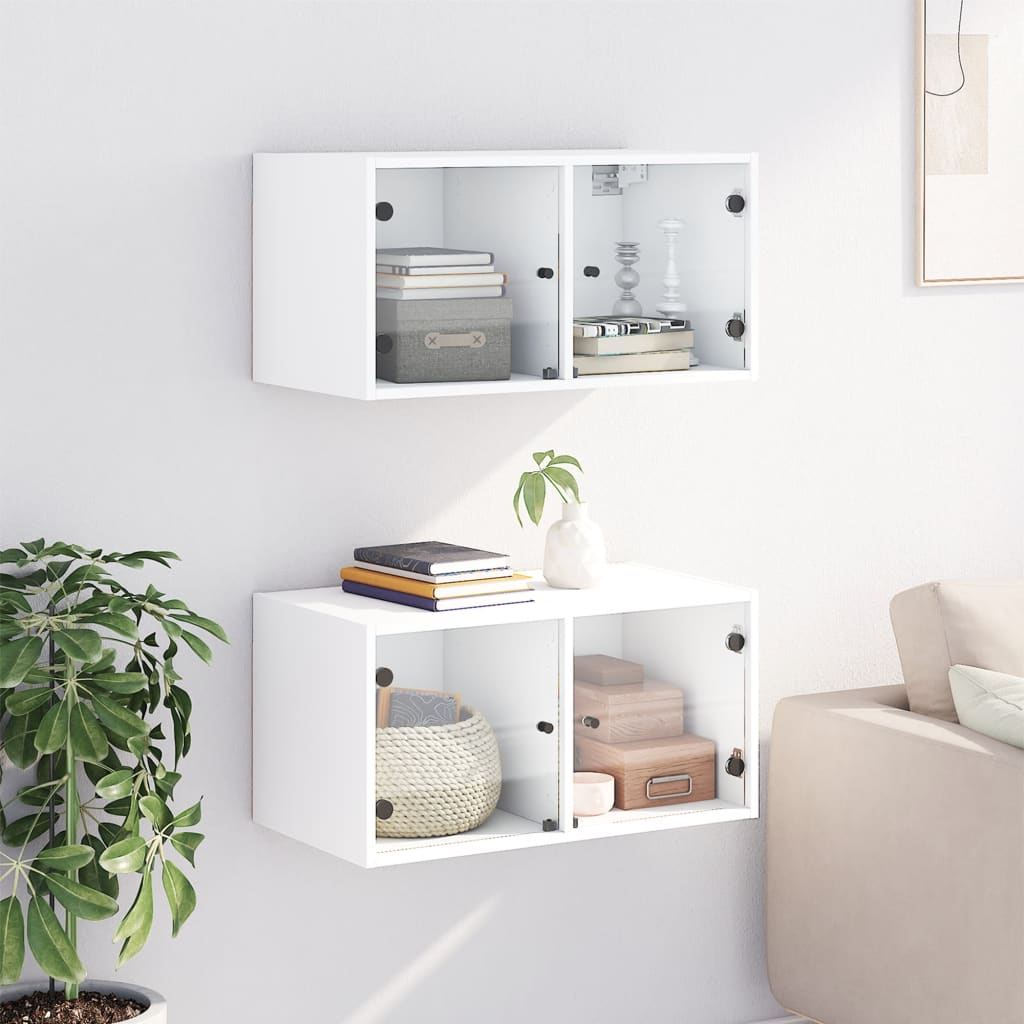 imagem de vidaXL Armários parede c/ portas de vidro 2 pcs 68,5x37x35 cm branco4