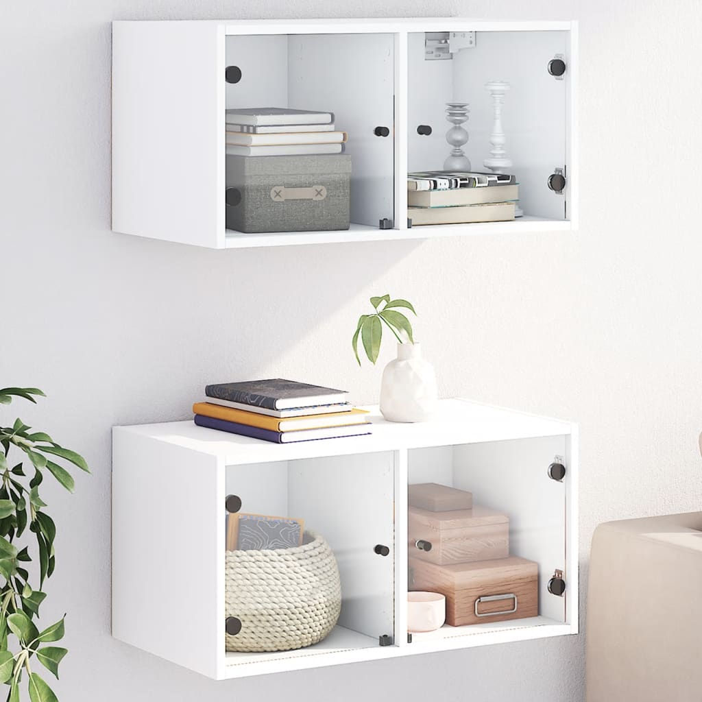 imagem de vidaXL Armários parede c/ portas de vidro 2 pcs 68,5x37x35 cm branco1