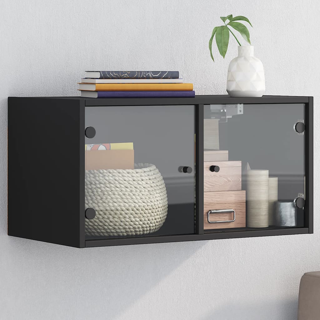 Wandschrank mit Glastüren Schwarz 68,5x37x35 cm