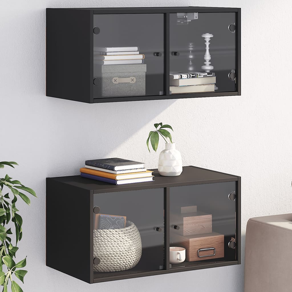 imagem de vidaXL Armários parede c/ portas de vidro 2 pcs 68,5x37x35 cm preto1