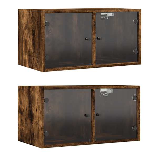 vidaXL klaasustega seinakapid 2 tk, suitsutatud tamm, 68,5x37x35 cm