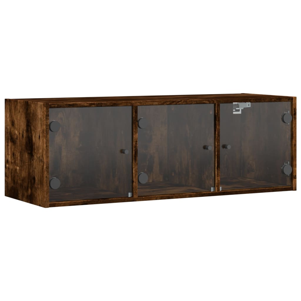 vidaXL Bočná skrinka so sklenenými dvierkami dymový dub 102x37x35 cm