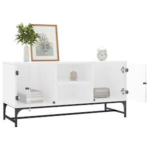 TV skříňka se skleněnými dvířky bílá 102 x 37 x 50 cm - obrázek 4