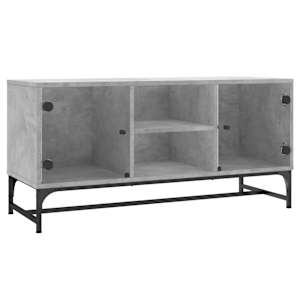 TV skříňka se skleněnými dvířky betonově šedá 102 x 37 x 50 cm - obrázek 2