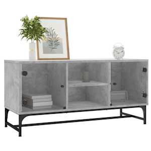 TV skříňka se skleněnými dvířky betonově šedá 102 x 37 x 50 cm - obrázek 3