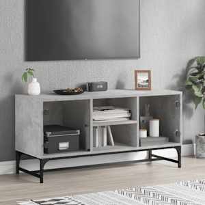 TV skříňka se skleněnými dvířky betonově šedá 102 x 37 x 50 cm - obrázek 1
