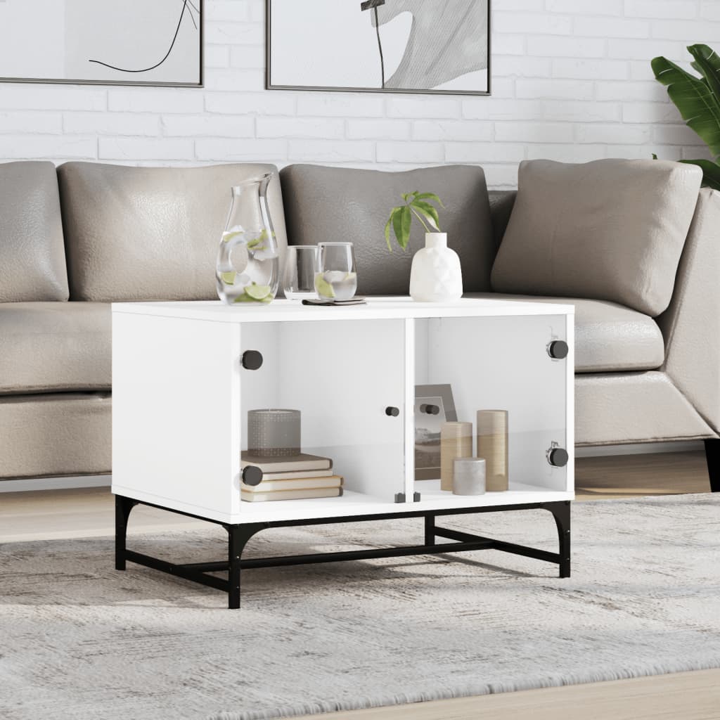 vidaXL sofabord med glaslåger 68,5x50x50 cm hvid