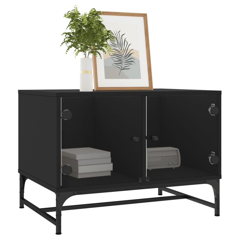 vidaXL Salontafel met glazen deuren 68,5x50x50 cm zwart afbeelding