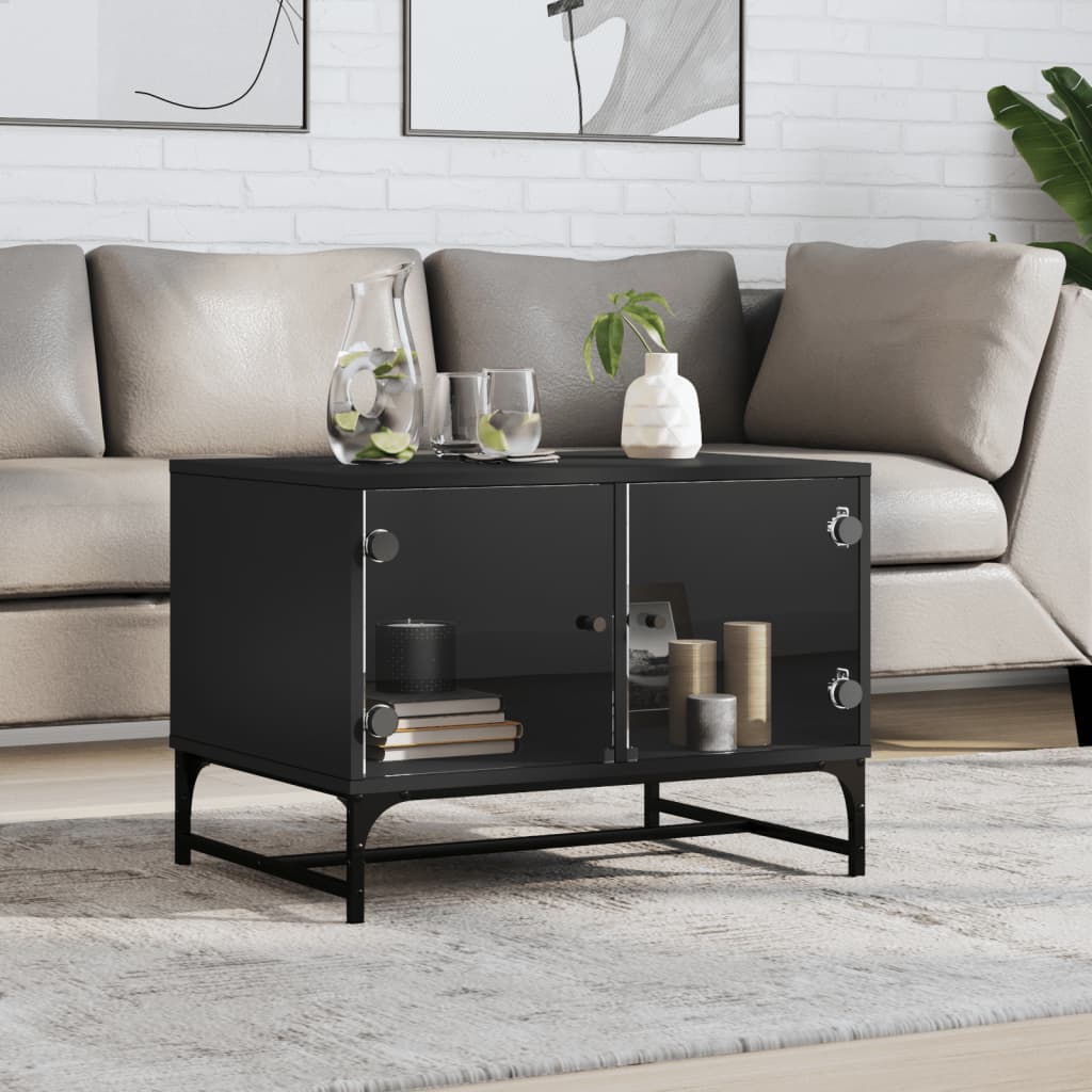 vidaXL sofabord med glaslåger 68,5x50x50 cm sort