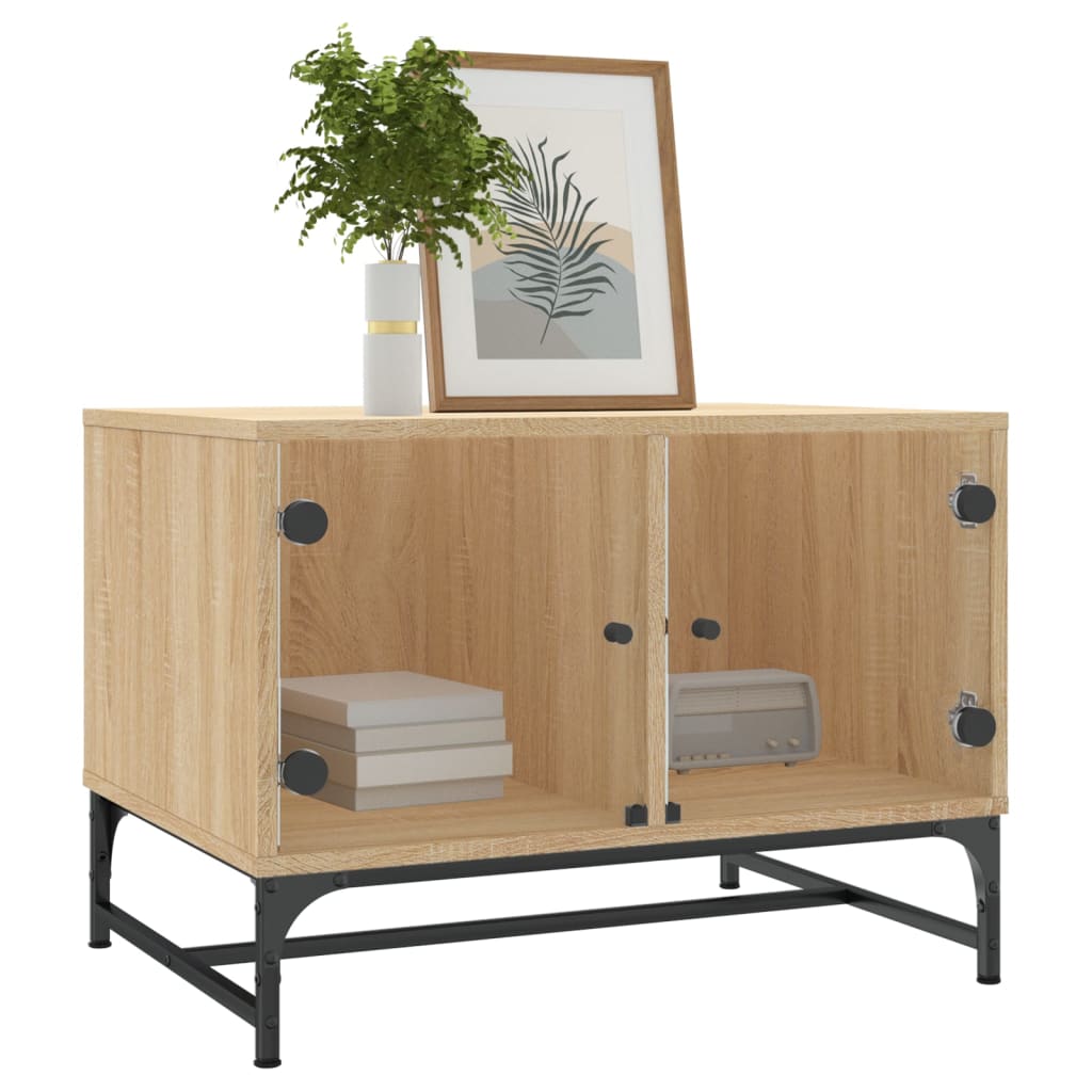 vidaXL Salontafel met glazen deuren 68,5x50x50 cm sonoma eikenkleurig afbeelding