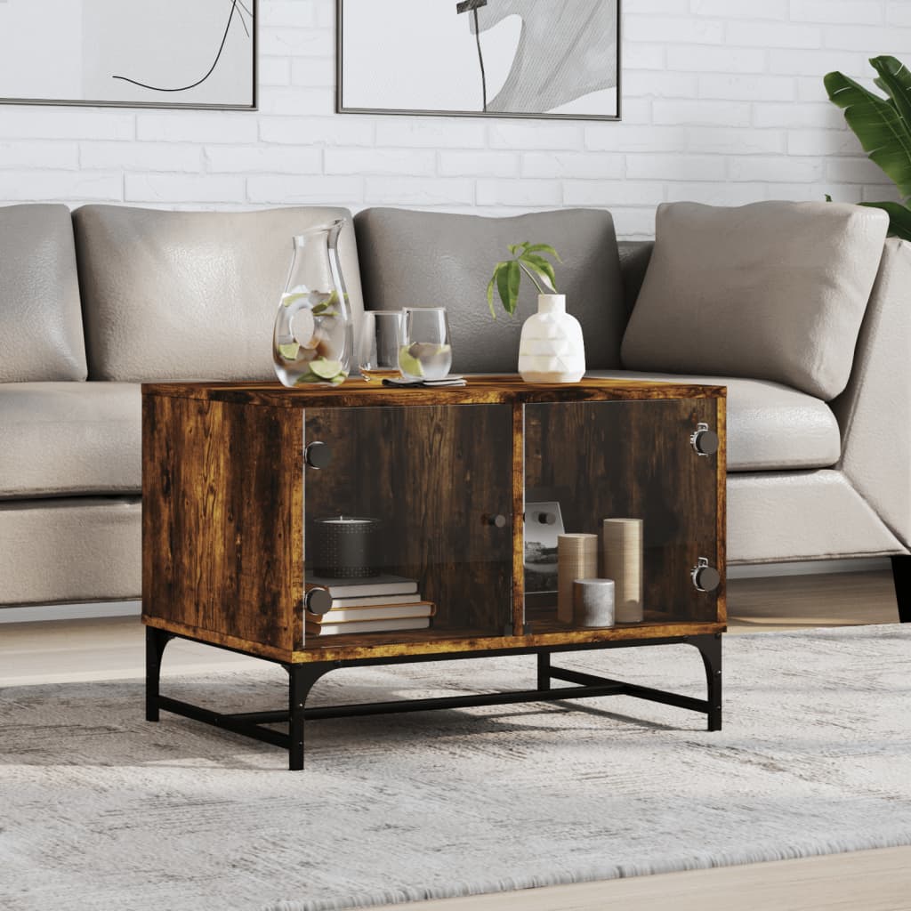 vidaXL sofabord med glaslåger 68,5x50x50 cm røget egetræsfarve
