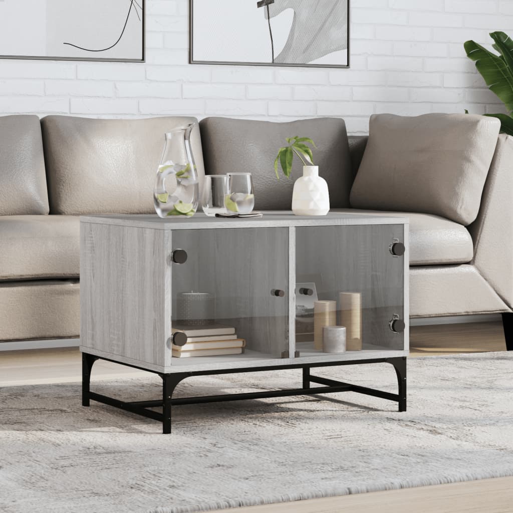 vidaXL sofabord med glaslåger 68,5x50x50 cm grå sonoma-eg