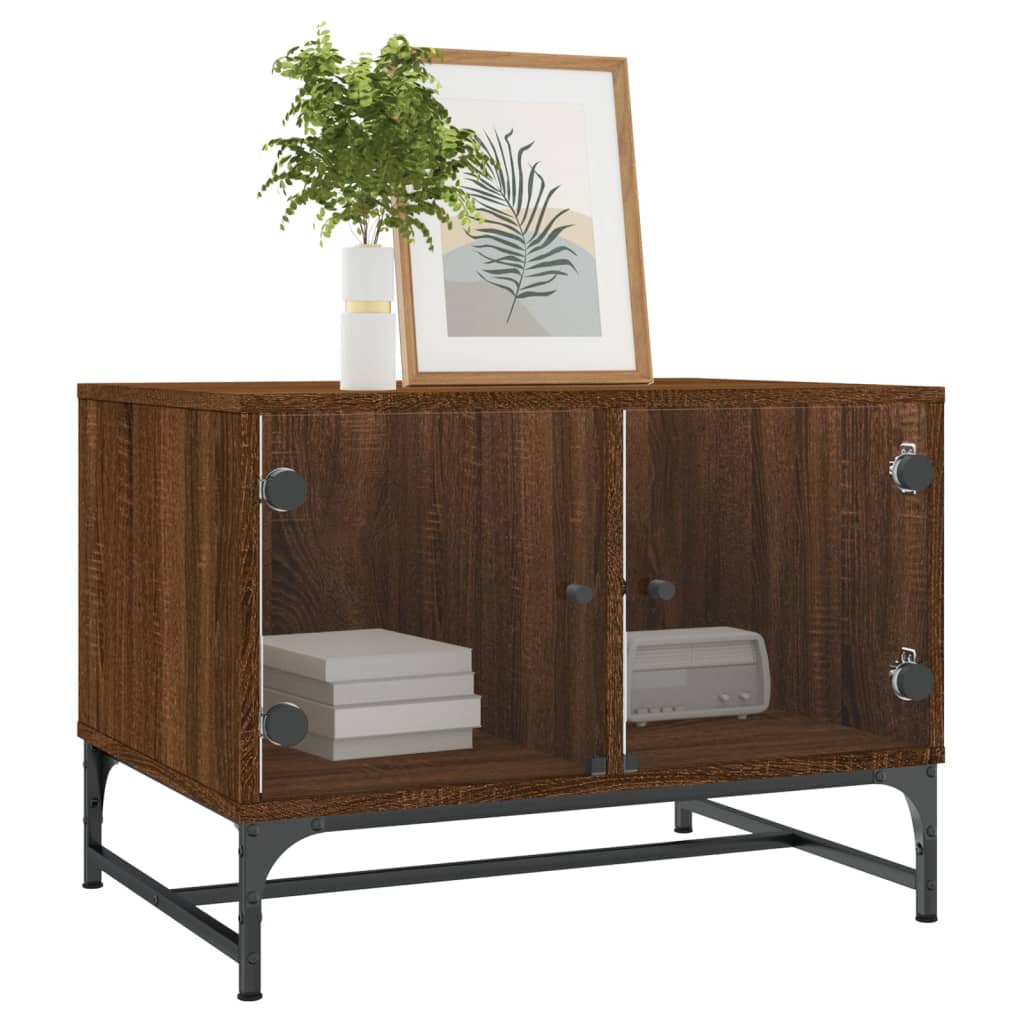 vidaXL Salontafel met glazen deuren 68,5x50x50 cm gerookt eikenkleurig afbeelding