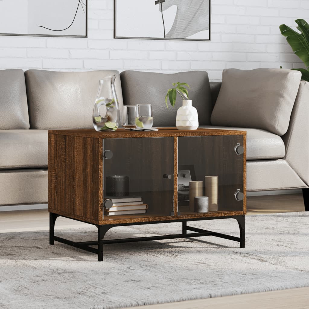 vidaXL sofabord med glaslåger 68,5x50x50 cm brun egetræsfarve