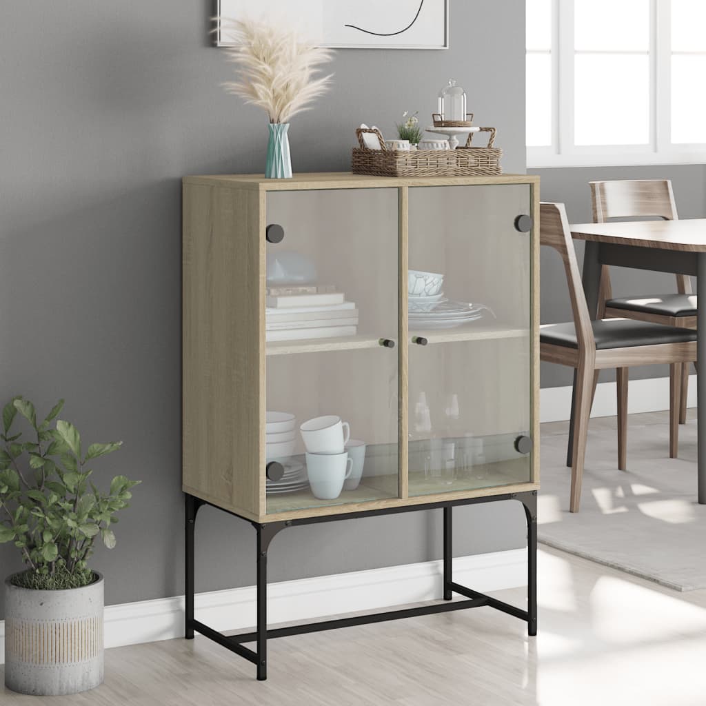 vidaXL Bijzetkast met glazen deuren 69x37x100 cm sonoma eikenkleurig afbeelding