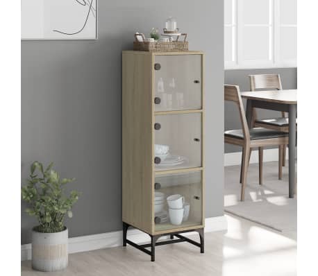 vidaXL Szafka ze szklanymi drzwiami, dąb sonoma, 35x37x120 cm