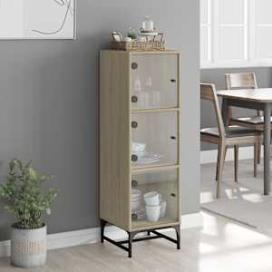 vidaXL Szafka ze szklanymi drzwiami, dąb sonoma, 35x37x120 cm