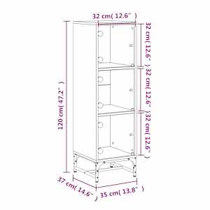 Highboard se skleněnými dvířky betonově šedý 35 x 37 x 120 cm - obrázek 12