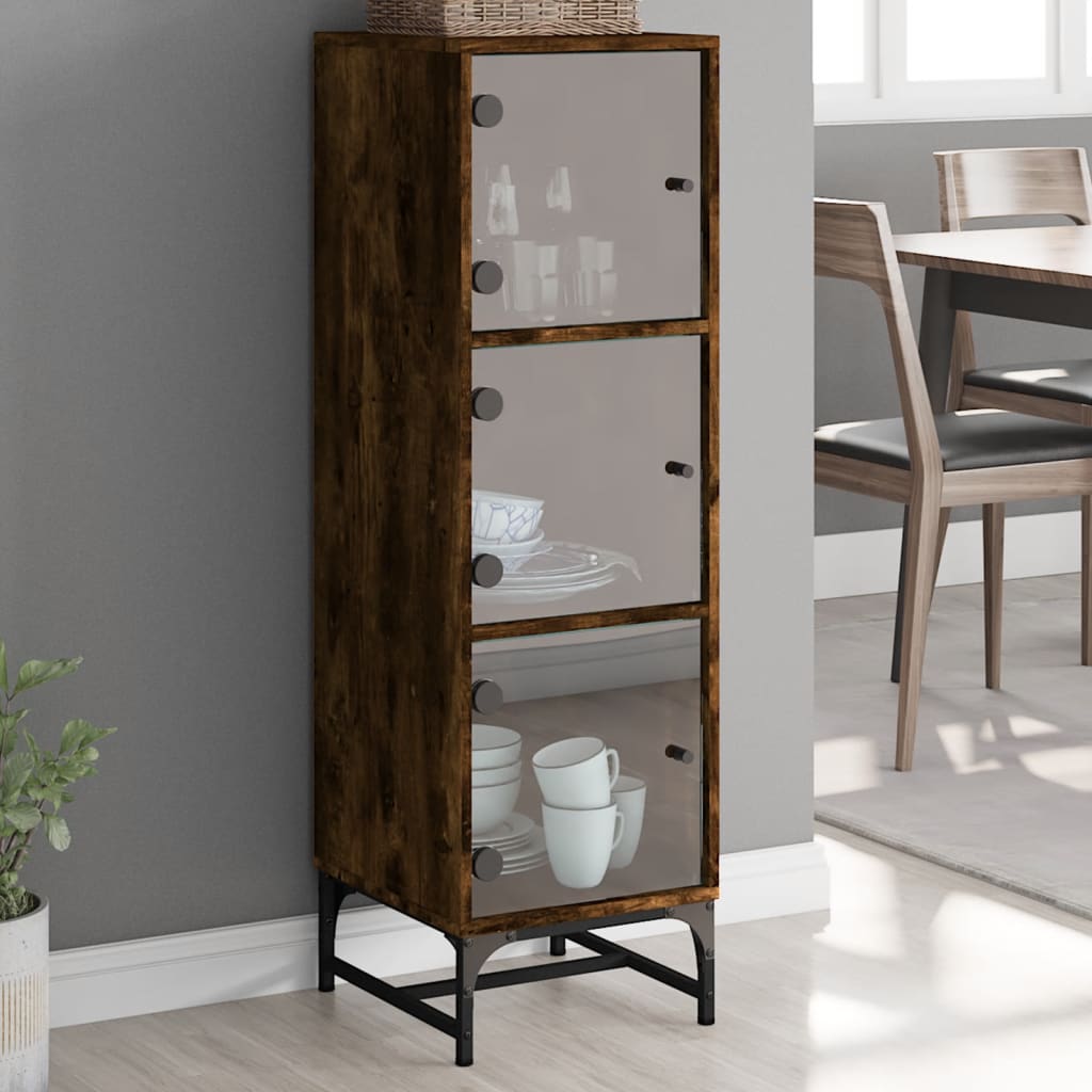 vidaXL Highboard mit Glastüren Räuchereiche 35x37x120 cm