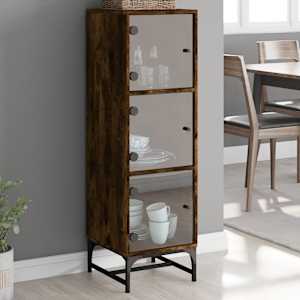 Highboard se skleněnými dvířky kouřový dub 35 x 37 x 120 cm - obrázek 1