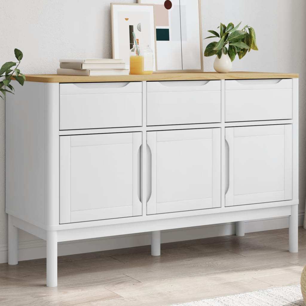 vidaXL Sideboard FLORO Weiß 114x43x74 cm Massivholz Kiefer