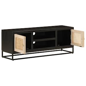 vidaXL Meuble TV noir 110x30x40 cm bois massif de manguier et fer