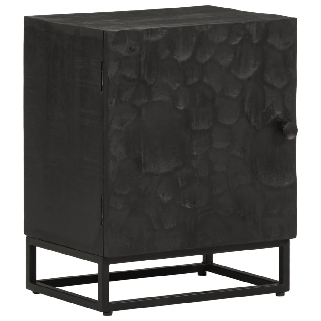 Noční stolek černý 40 x 30 x 50 cm masivní mangovník a železo